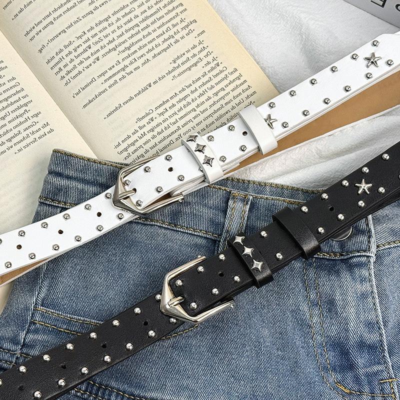 Women'S Y2K Star Rivet Pu Leather Belt Punk Gothic Adjustable Pin Buckle Waistband Trendy Streetwear Decor Belt For Jeans Skirt