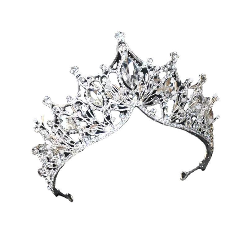 Wedding Bridal Tiara Crown Necklace Earrings Three-piece Set Baroque Queen Birthday Crown Hair Crown