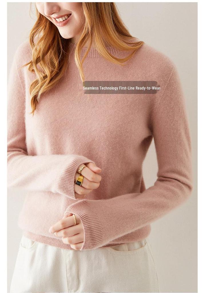 Women's 100% Pure Cashmere Round Neck Sweater, Knitted Seamless Long Sleeve - Autumn/Winter Collection.