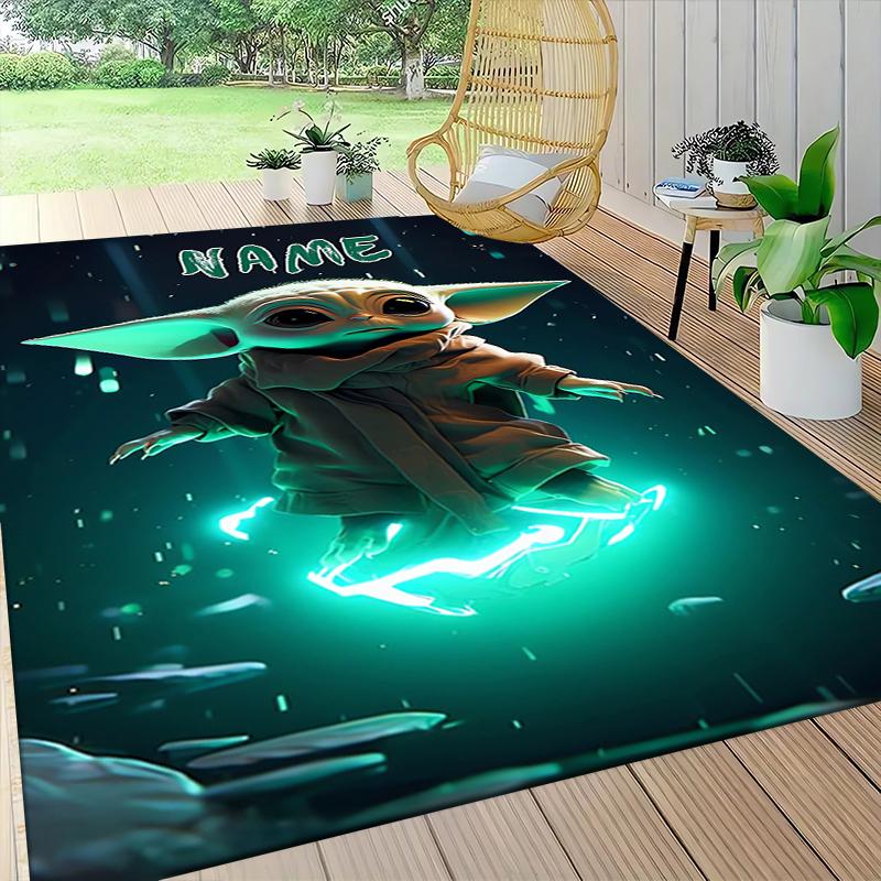 Custom Name Baby Yoda Lightsaber Adventure Carpet Rug Customizable Soft Washable Anti-Slip Home Living Room Sofa Mats Personalized Rug. 0909137