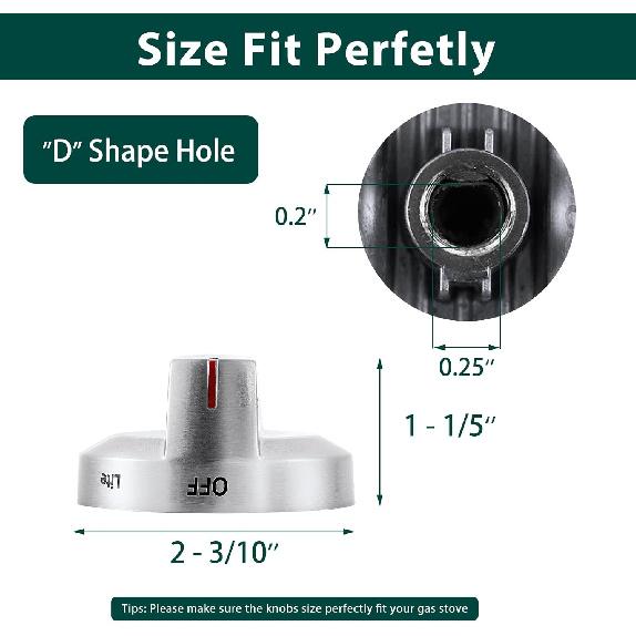 DG94-04167 Stove Knobs Replacement Parts for Samsung Gas Range Knobs Stainless Steel NX60T8111SS NX60A6511SS/AA NE63A6511SS/AA Oven Dial Knobs