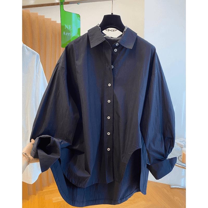 2026 Korean Artistic Solid Color Irregular Loose Plus Size Long Sleeve Shirt for Women