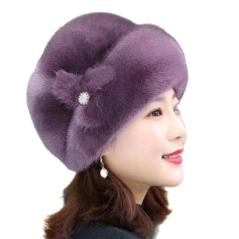 Women's Winter Imitation Mink Fur Leather Hat - Fashionable Warm Headdress for Middle-Aged and Elderly