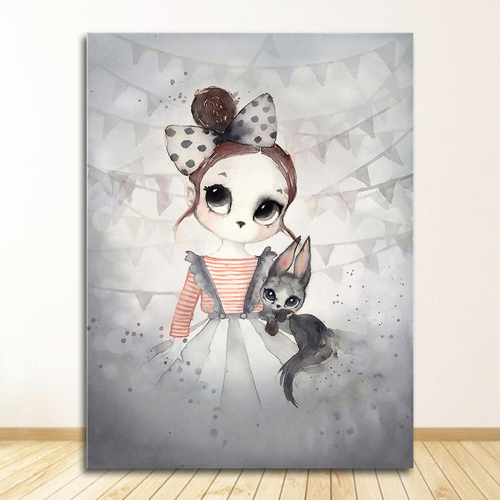 Picture Deer Rabbit Angle Wing Animal Abstract Sweet Living Room Home Decor Poster Print Nordic Canvas Painting Girl Bedoom Wall