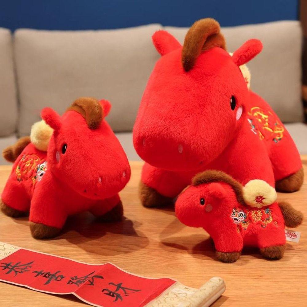 PP Cotton Filling 2026 Horse Stuffed Animal Cute Zodiac Horse Doll Plush Horse Toys  Festive Decor