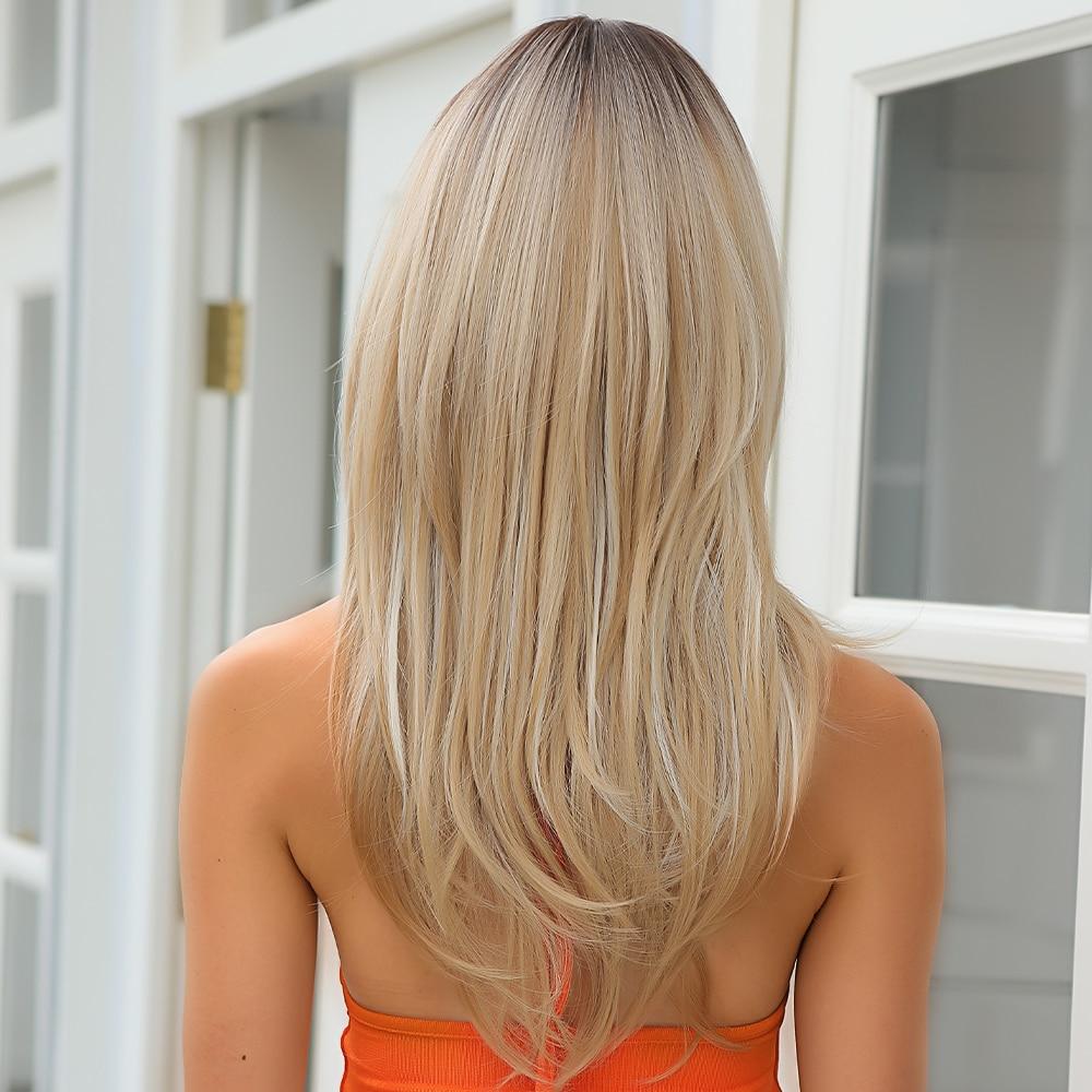 Blonde Brown Ombre Synthetic Wigs Long Layered Highlight Natural Hair Wig with Bangs for Black Women Cosplay Wig Heat Resistant