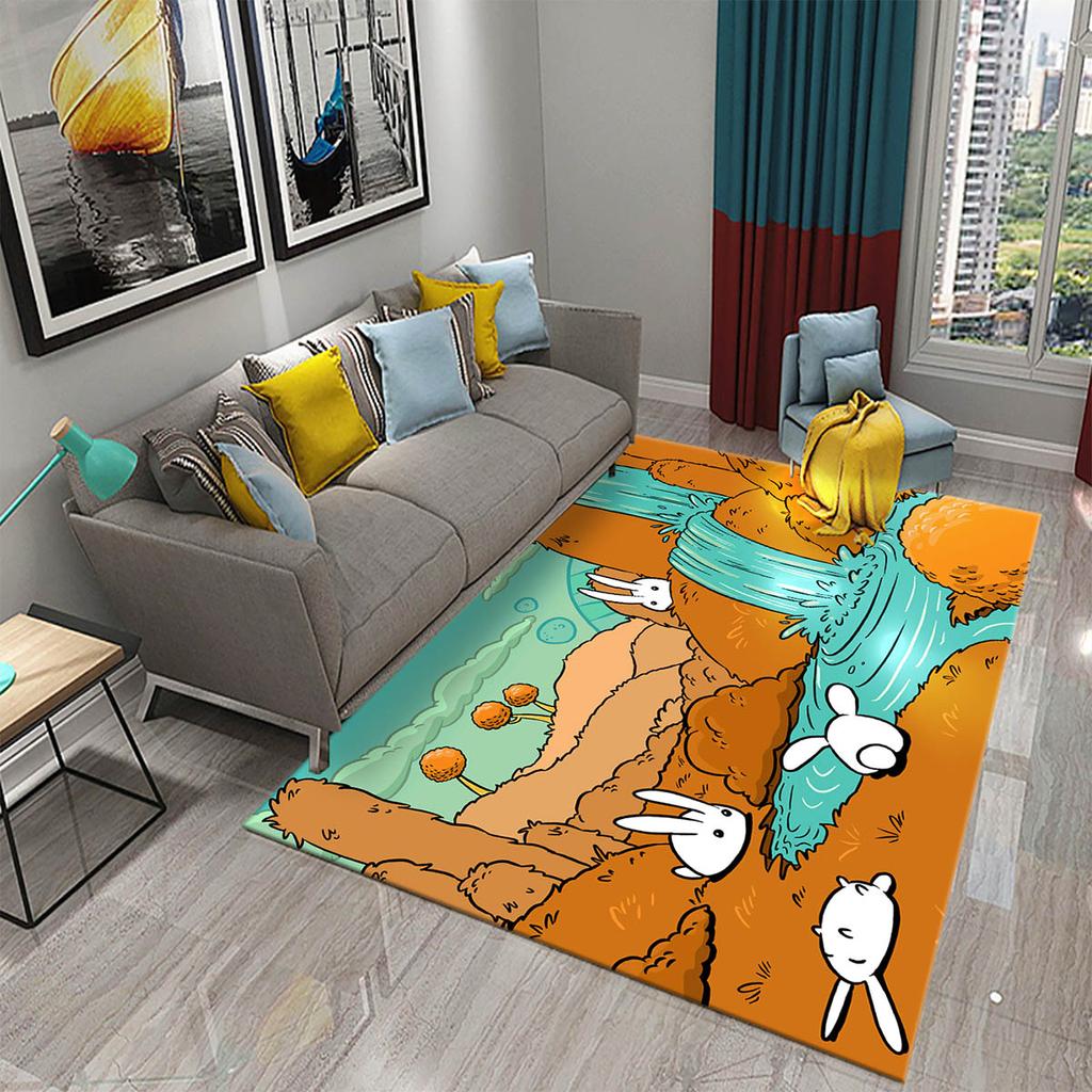 Cartoon Kaninchen Gedruckter Teppich Wohnzimmerteppiche Kinder Schlafzimmerteppich Kinderzimmer Matte Niedliches Tier Wohndekor Rutschfeste Fußmatte Teppich