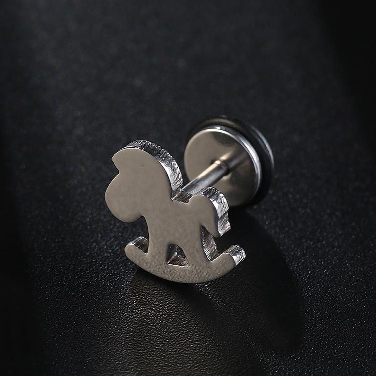 Unisex Stainless Steel Black Skull Earrings - Non-Fading Titanium Accessory