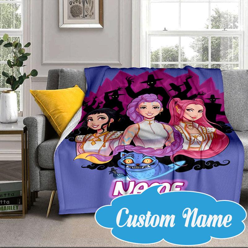 Custom Name KPop Cartoon Blanket bed sofa Blanket Flannel Blanket for Camping, Hiking, Picnic Essentials,gift for Fan family