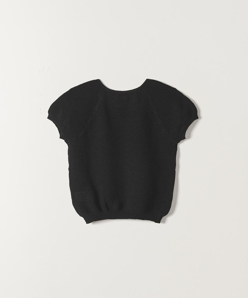 Tudument Puff Sleeve Round Neck Knit Top Black