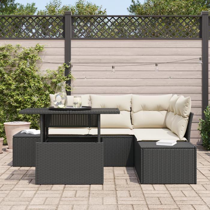 VidaXL Ensemble de canapé de jardin 5 pièces avec coussins Noir Poly Rattan 3357910