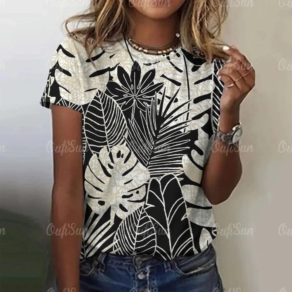 

Летняя женская модная футболка с принтом тропических растений 3D O-образный вырез, топы, футболки, женская одежда с коротким рукавом, повседневный стильный наряд M