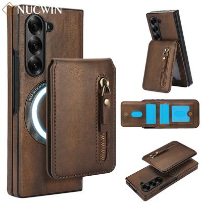 Detachable Wallet Cards Solt Holder For Magnetic Case For For Samsung Galaxy Z Fold 6 5 4 3 Fold 6 Z Fold Leather Zipper Cover