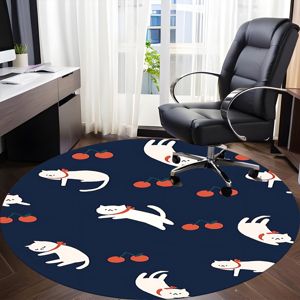 1pc Cherry Cats Office Round Area Rug, Under Office Chairs Bedroom Living Room Home Decor, Room Deco