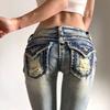 Jeans skinny casual a vita alta con ricamo a ferro di cavallo, moda retrò europea e americana, pantaloni y2k per donna