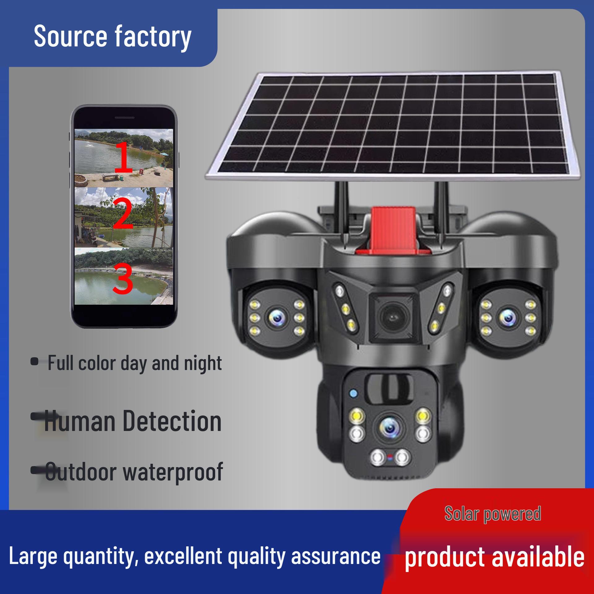 

V380 Solar Triple-Lens Outdoor WiFi Camera, 4G Mobile Remote Surveillance WiFi English