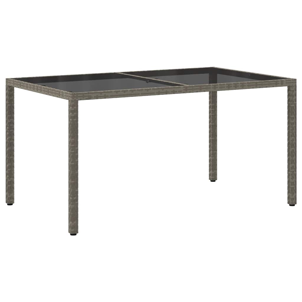 Vidaxl Garden Table, 150X90X75 Cm, Glass and PE Rattan, Grey
