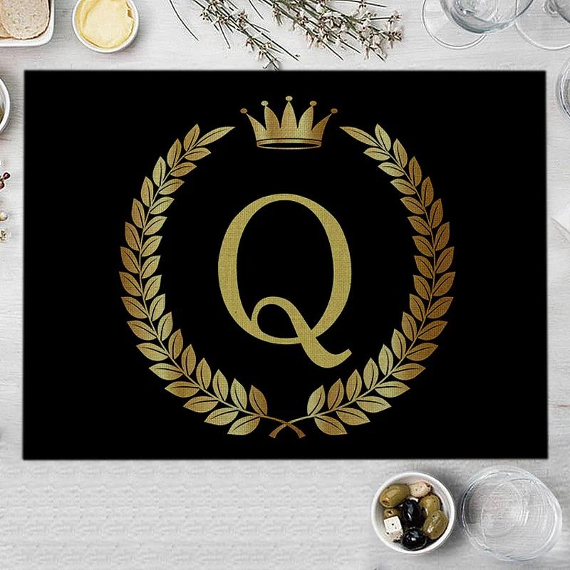 1PC Home Decor Black Gold Letter Printing Linen Placemat for Dining Table Drink Coaster Home Decoration Modern Kitchen Cup Pads