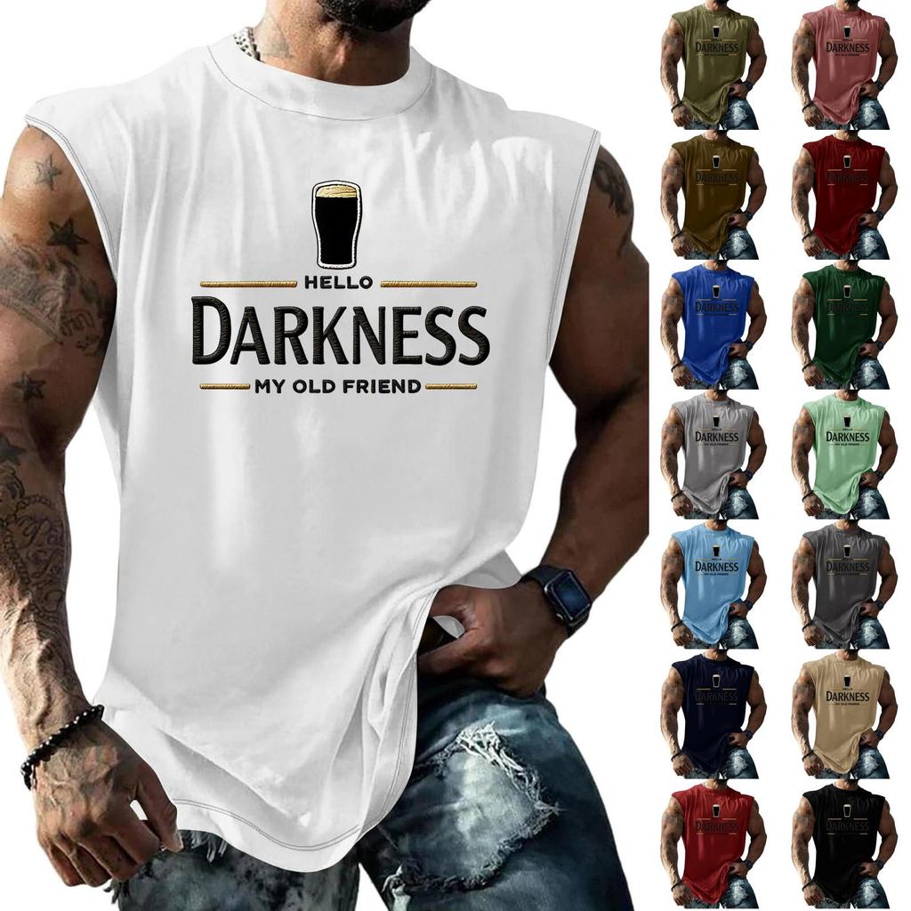Men Sleeveless Tank Top Muscle Shirt with Beer Graphic Print Casual Summer Vest Lightweight Cotton Blend Comfortable Fit