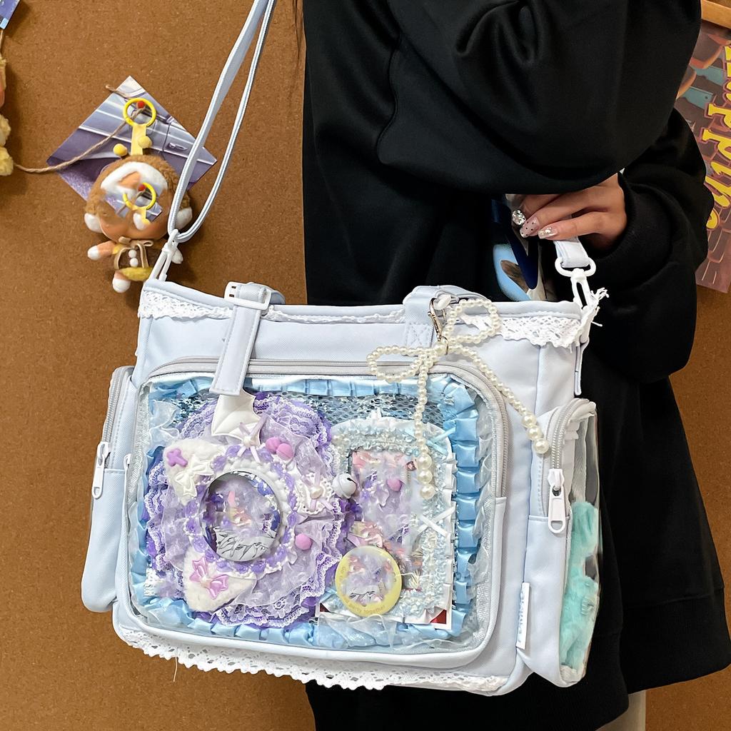 Y2K Cute Japanese Ita Bag Lolita Girl Transparent Shoulder Tote Bag Large Capacity Crossbody Casual Bag DIY Display Handbags