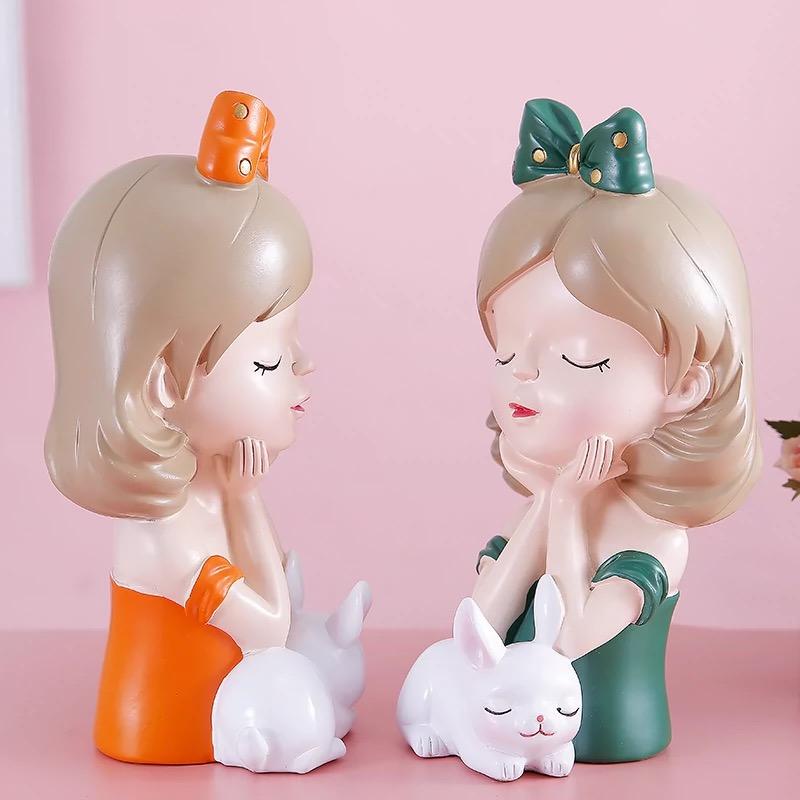 Face Pose Statue Cute Bunny Girl Statue Crafts Sculpture Yoga Pose Home Office Gift Decoration, Suitable As a Birthday Gift