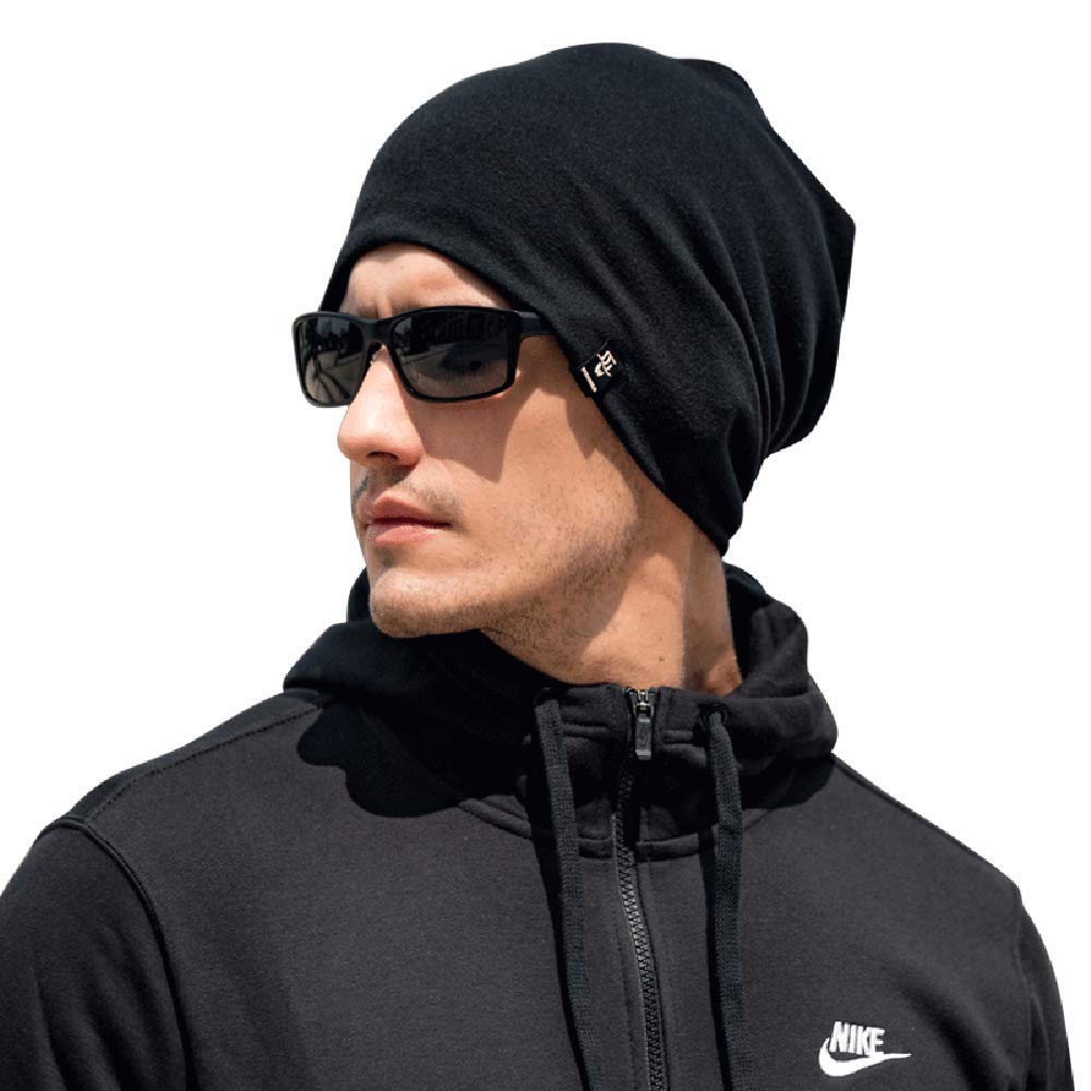 Fintier Solid Knit Beanie Soft Perfect for and Sports Cap, All-Season, Lightweight, Stretchable, Cotton, Travel, Cycling, Commuting, School, (Black)