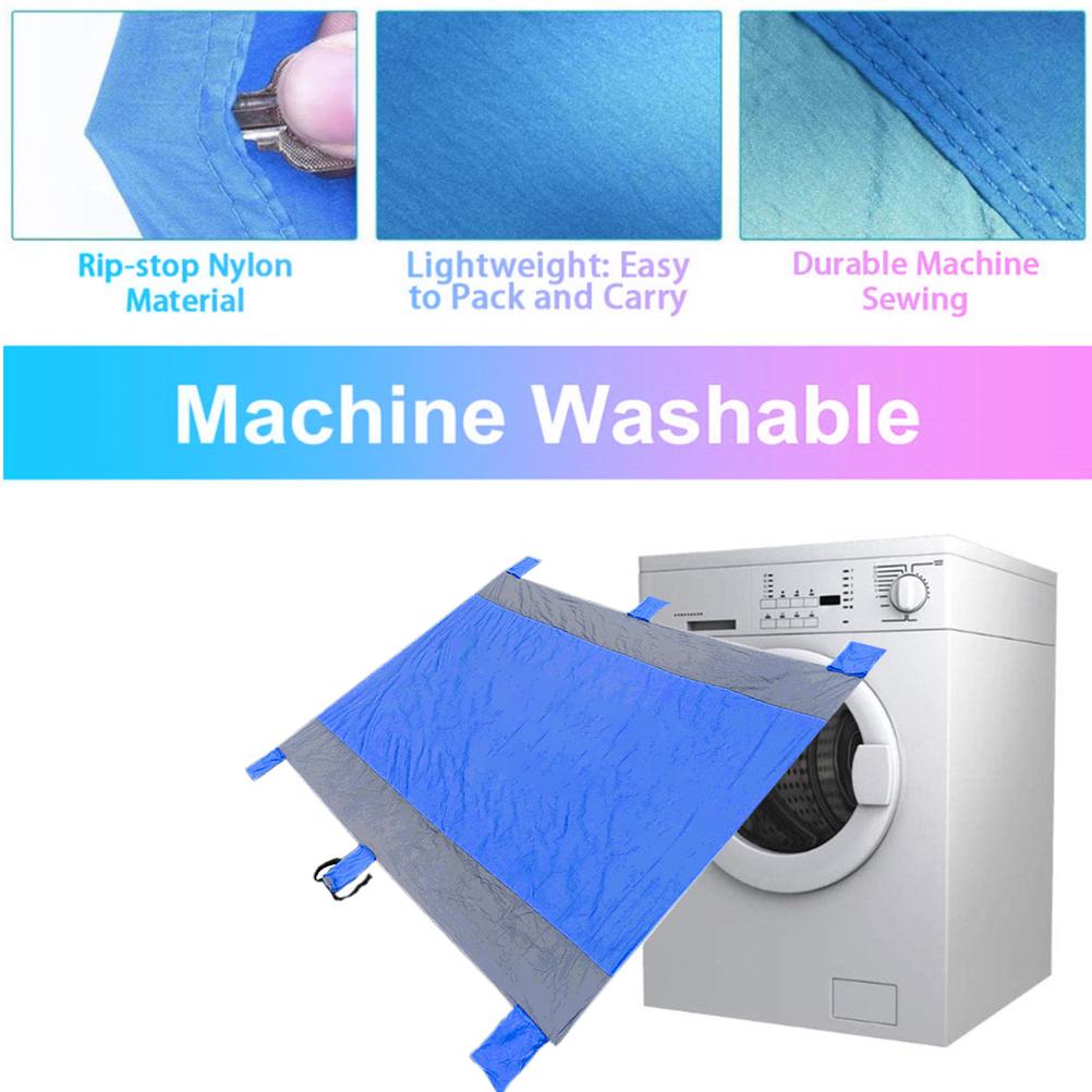 Beach Blanket Large Size 86.7 In * 70.9 In Outdoor Sandproof Picnic Blanket Nylon Beach Mat with 4 Stakes for Travel