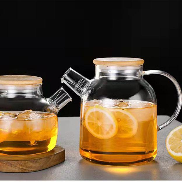 Borosilicate Glass Teapot with Bamboo Lid for Hot & Cold Drinks