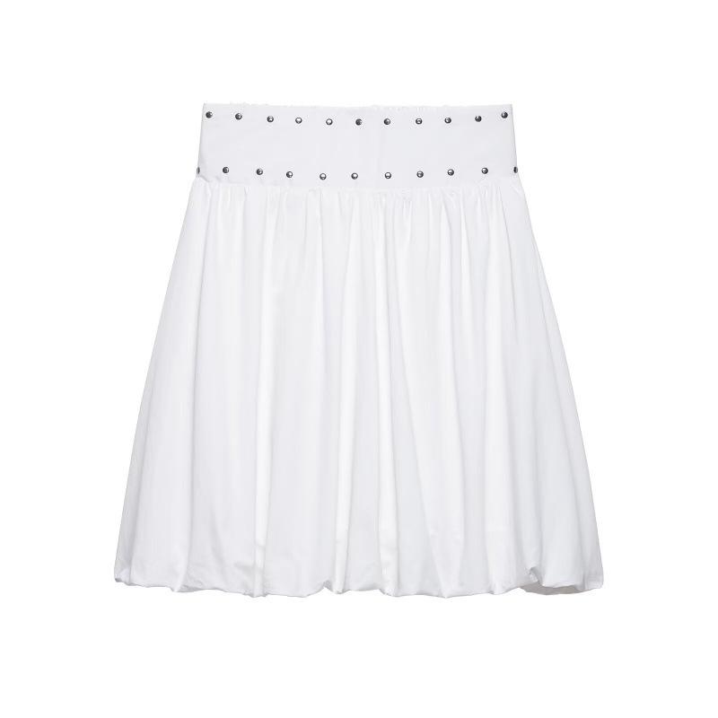 Spring 2026 European & American Rivet Balloon Midi Skirt S