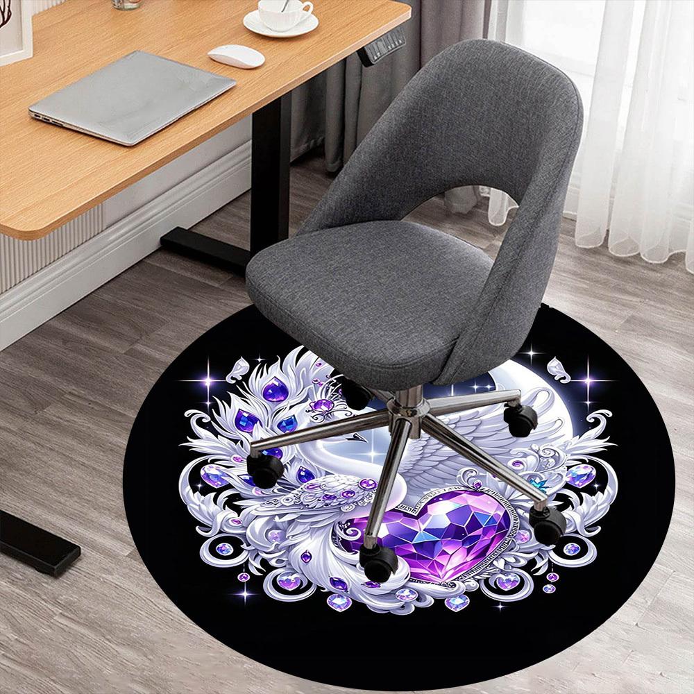 1PC Swan Heart Jewels Round Chair mat Area Rug - Non-Slip, Floor Mat for Office, Bedroom, home decor Christmas Gift c0528042