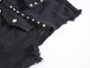 Men's Black Studded Denim Vest - Trendy Korean Style Plus Size Waistcoat