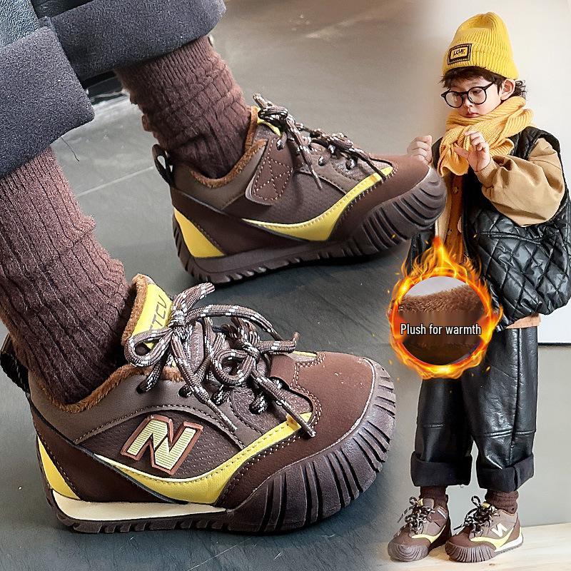 2025 Winter Kids' Sports Shoes: Versatile Boys' Casual with Velvet, Girls' Thin Velvet German Trainers