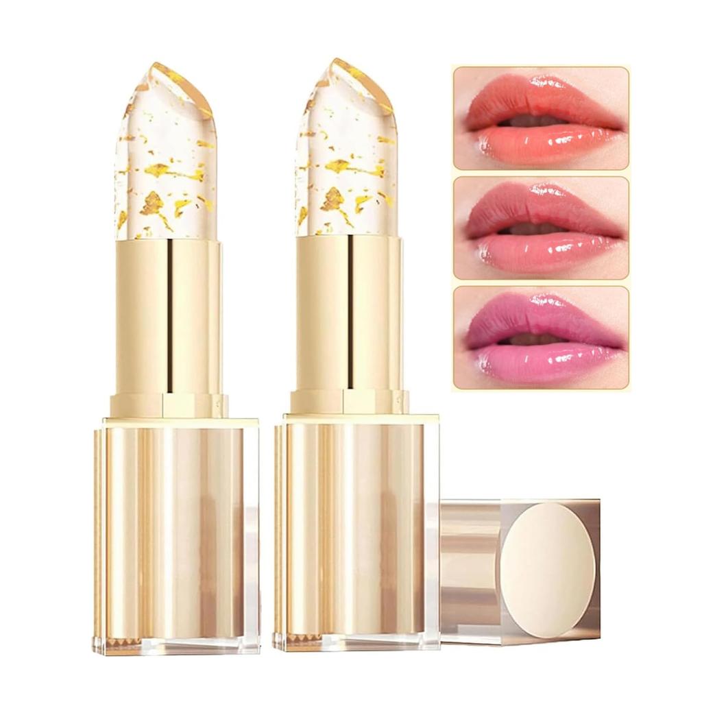 Color Changing Lipstick, Gold Crystal pH Color-Changing Lipstick 24HR Transferproof Lip Gloss,Moisturizing Tinted Lip Balm
