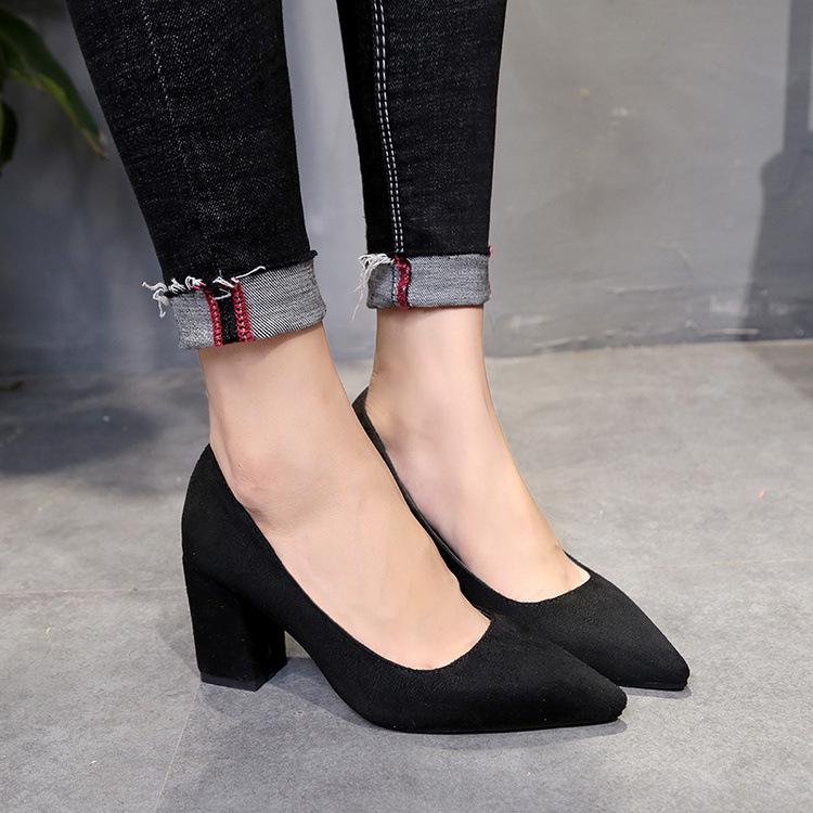 Women Pointed Toe Pumps Fashion Gray High Heels Flock Leather Black Party Shoes