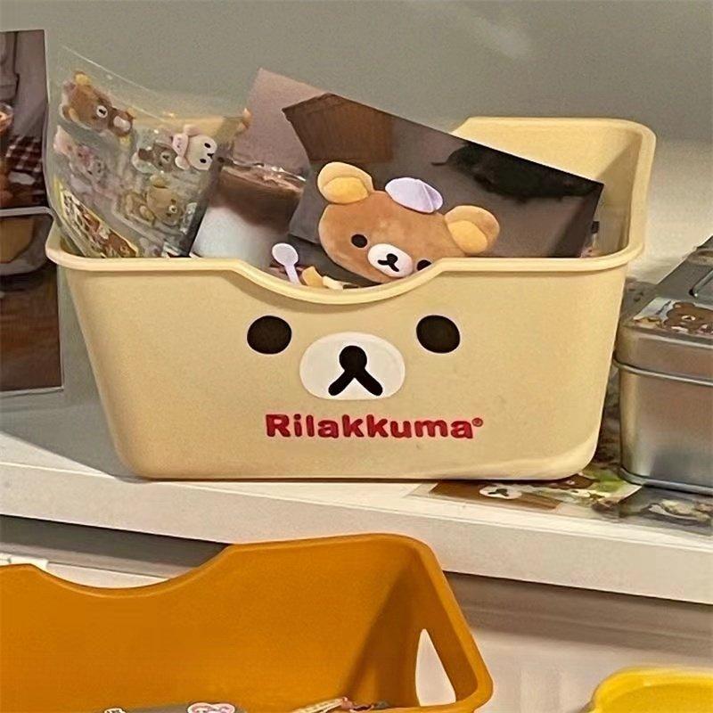

Rilakkuma Animation Storage Basket Multifunctional Kawaii Desktop Organizer Stationery Handcraft Stickers Cute Notebook Supplies