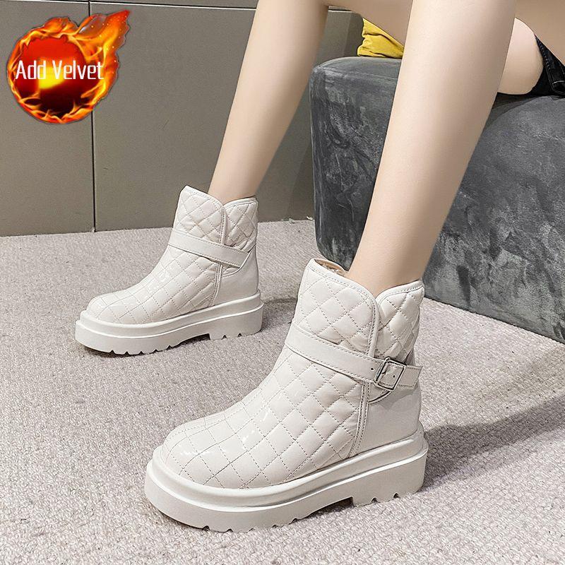 

Fashion Waterproof Round Toe Leather Booties Plush Warm Platform Women s Snow Boots Trend 2025 New in Designer Luxury Ladies Shoes Sale 40