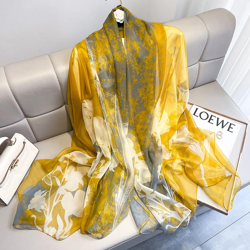 Fashion Luxury  Oversized Ombre Petal Floral Silk Shawl Scarf Lady High Quality Turban Head Hijab Femme Wrap Foulards Snood