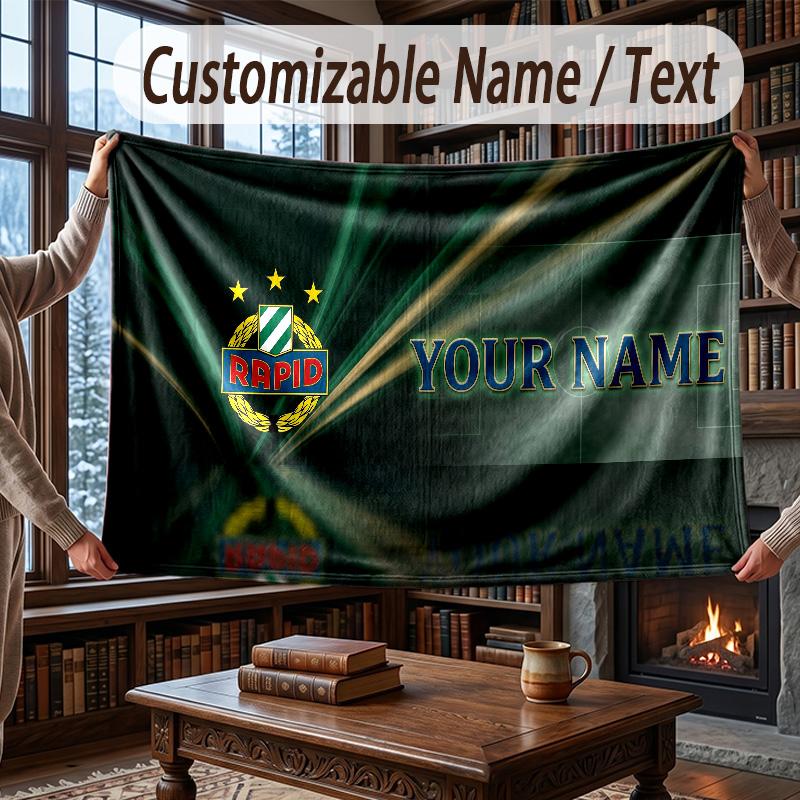 Custom Name Flannel Throw Blanket Rapid Wien FC Pattern Warm Home Decoration