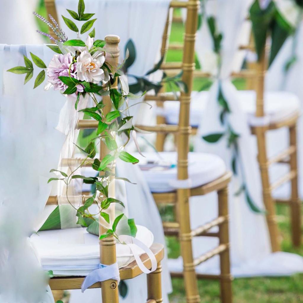 Chair Back Flower Rose Floral with Leaves and Ribbons for Ceremony Backdrop Decor