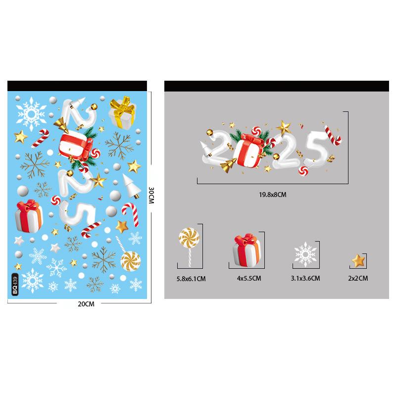 

Рождественские наклейки на окна со снеговиком, белые лоси, Санта-Клаус, рождественская елка, стеклянная настенная наклейка, Веселый рождественский декор, С Новым годом 2025 2025