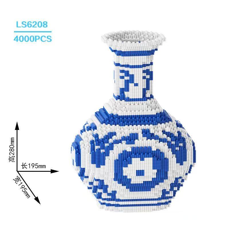 Novo Estilo Chinês Padrão de Vaso de Porcelana Azul e Branco Modelo de Urso 3D Bloco de Construção Montagem de Partículas Pequenas Quebra-cabeça Infantil Brinquedo