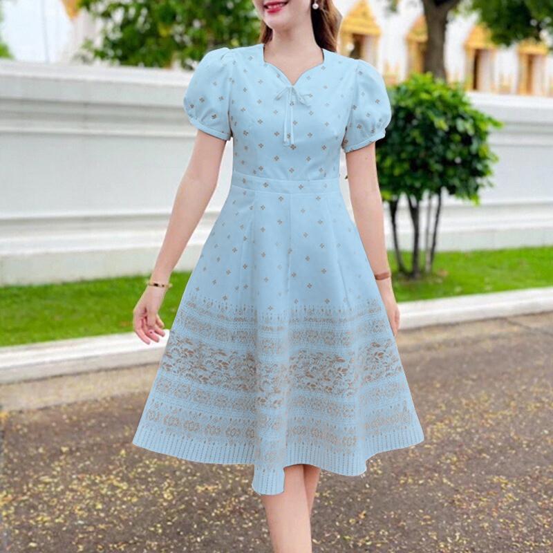 

ZANZEA Женское повседневное летнее платье с вырезом «сердечко» и коротким рукавом с принтом XL синий