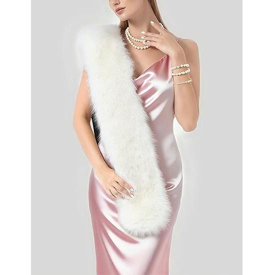 178*15cm Double-Sided Plush Women's Faux Fur Collar Scarf Wrap Winter Neck Warmer Collar Ladies White Scarf