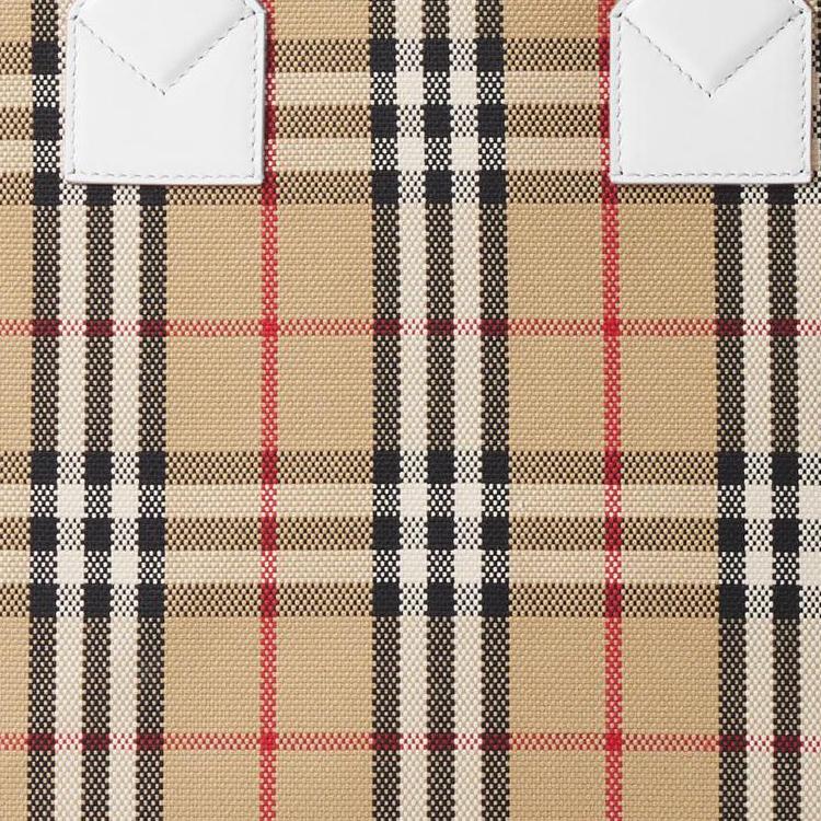 Burberry London Abnehmbare Reißverschluss-Aufbewahrungstasche Offenes Design Leder Leinwand Tragetasche Einkaufstasche Handtasche Klein Damen-Tote Beige Weiß 80723311