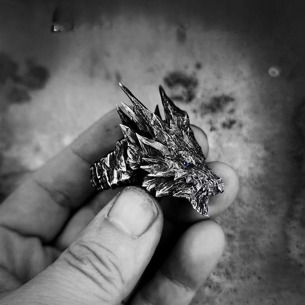 Kushala Daora Dragon of Steel Large Ring for Men Antique Gothic Open Ring Alloy Zinc Alloy Plated Zircon Cosplay Accessories Gift