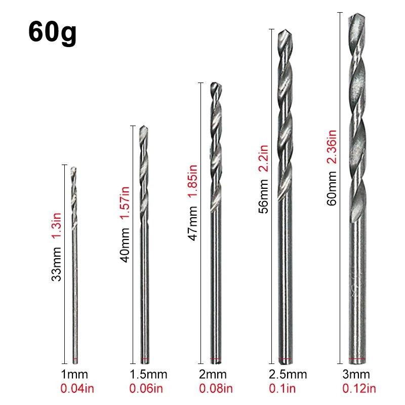 Set 100 buc Burghie elicoidale 1-3mm Mașină de găurit electrică de mână DIY Prelucrare lemn Burghiu Culoare naturală Acoperit cu titan Set accesorii scule