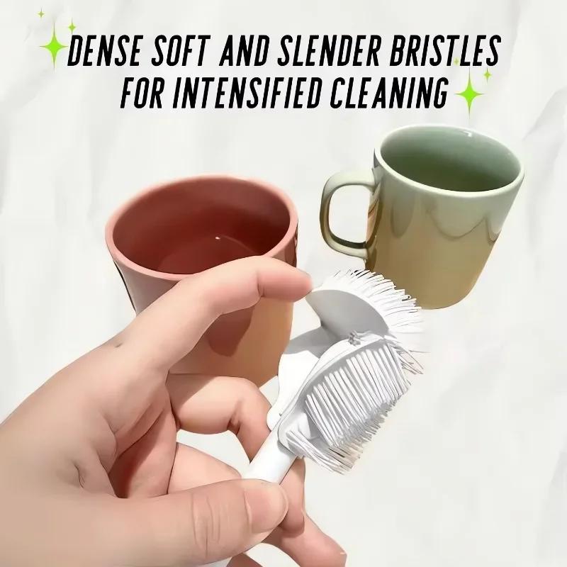 New Silicone Cup Brush Folding Brush Head Long Handle Cup Scrubber White Kitchen Cleaning Tool Feeding Bottle