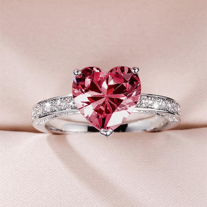 Huitan Colorful Heart Cubic Zirconia Rings for Women White/Pink/Green/Blue Luxury Wedding Engagement Bands Eternity Love Jewelry