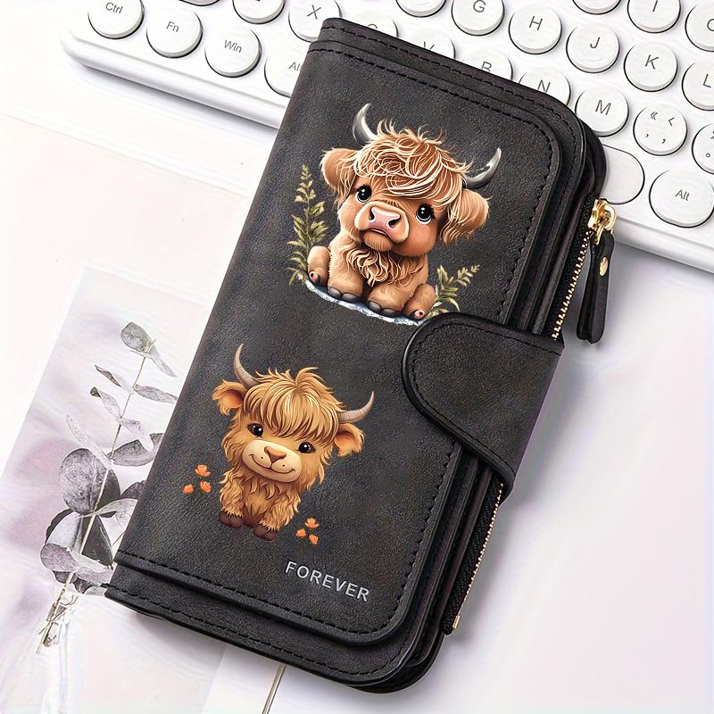Portafoglio Lungo da Donna Design Mucca delle Highlands Scozzesi Portamonete con Bottone Multifunzionale 1pz Carino Regalo per Amanti dei Gatti Pendolarismo Quotidiano Viaggio all'Aperto Uso Familiare