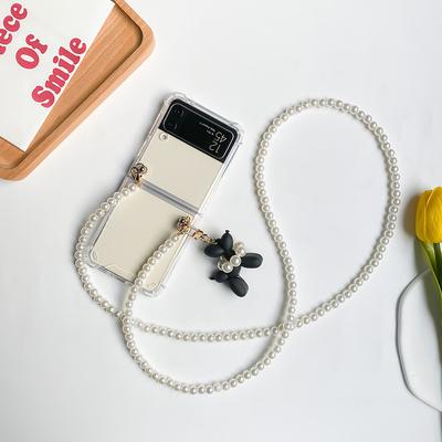 Per Samsung ZFlip7 Schermo Pieghevole Anti-caduta Airbag Custodia per Cellulare Perla Portatile Trasparente Cavallino Portachiavi Copertura Protettiva